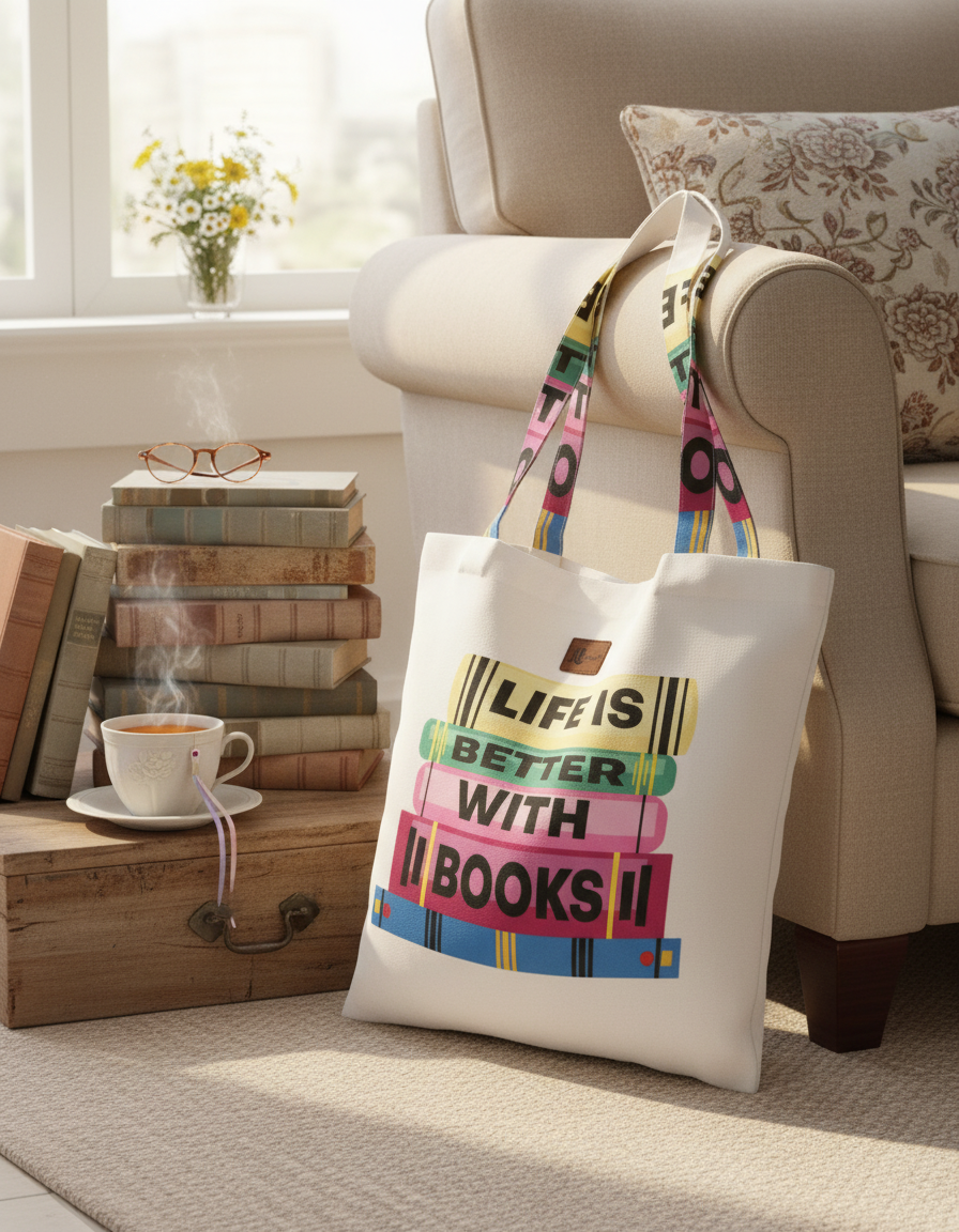 Life Is Better with Books Tote Bag – Reusable Book Lover Bag