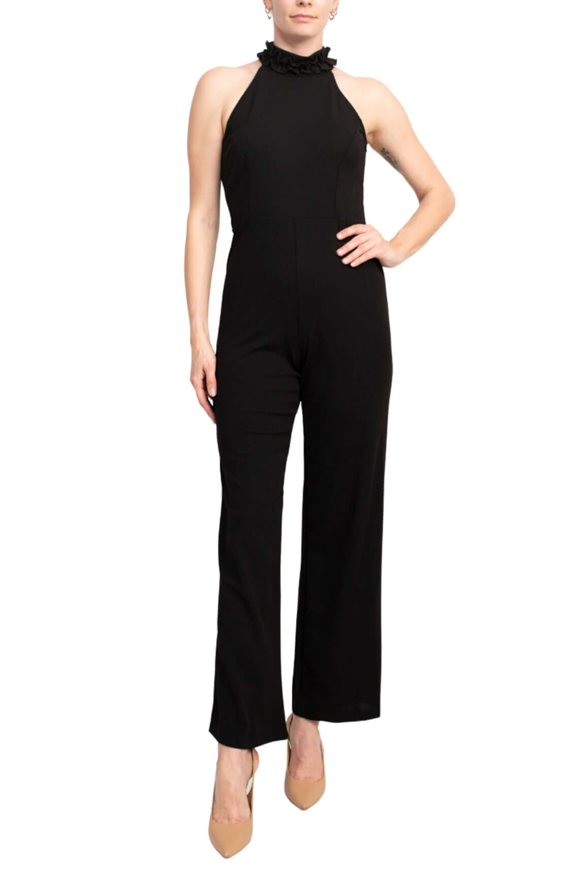 Marina Ruffled Halter Neck Jumpsuit – Elegant Solid One‑Piece Outfit