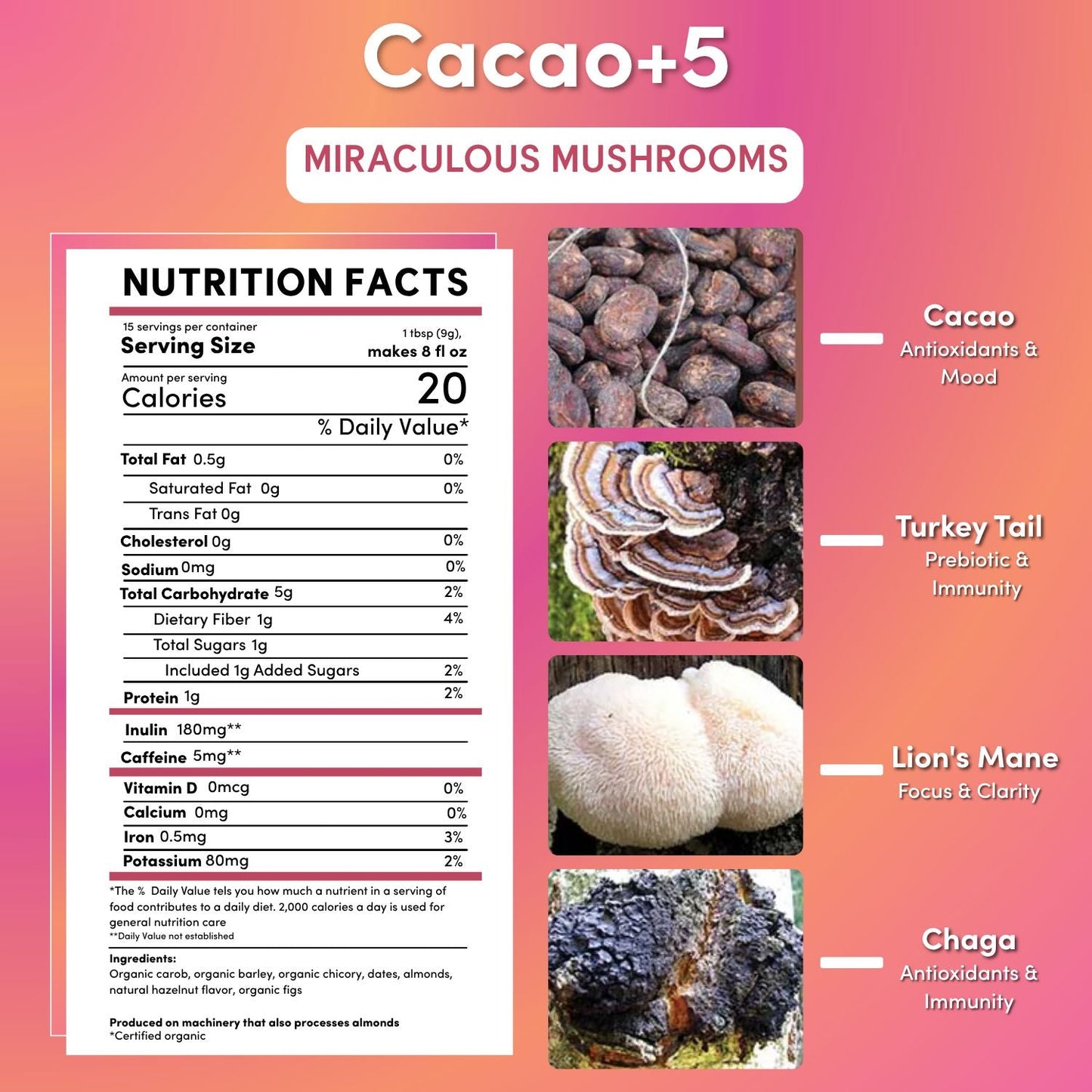 Miraculous Mushrooms® Cacao +5 – Adaptogenic Cacao Drink with 5 Mushrooms