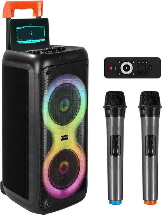 All-in-One Portable Karaoke Machine – Dual 8" Speakers, LED, Remote & Trolley