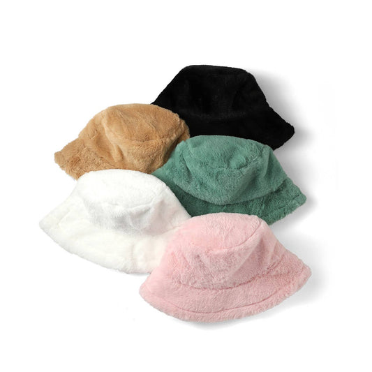 Ladies Faux Fur Plush Bucket Hat