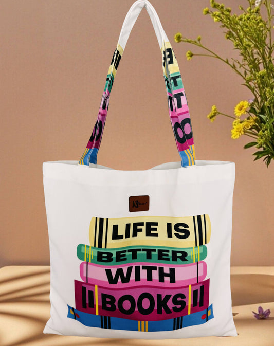 Life Is Better with Books Tote Bag – Reusable Book Lover Bag