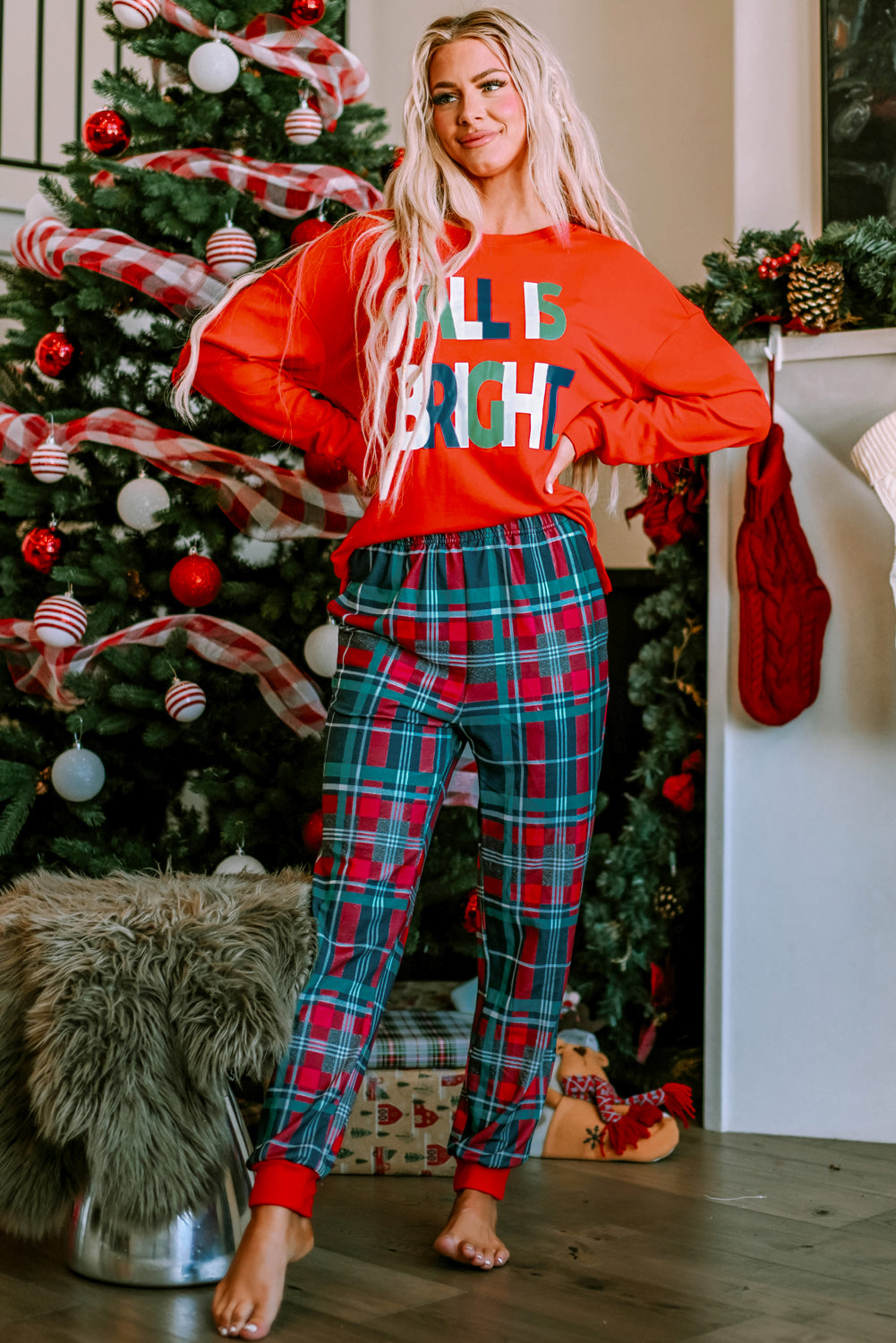 Christmas Plaid Pajamas Set – Women’s 2‑Piece Holiday Sleepwear
