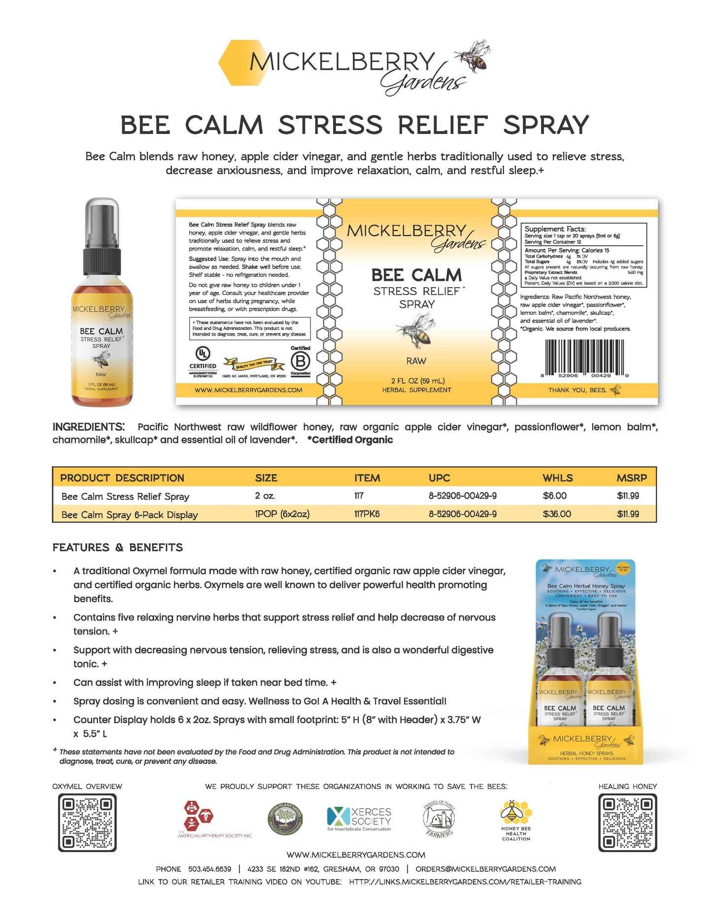 Bee Calm Stress Relief Spray — natural remedy for anxiety